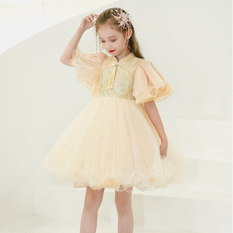 굿모닝베베21MAR6657 수입 여아원피스 옐로우 퍼프 레이스 생일 공연 파티 화동 미니 드레스